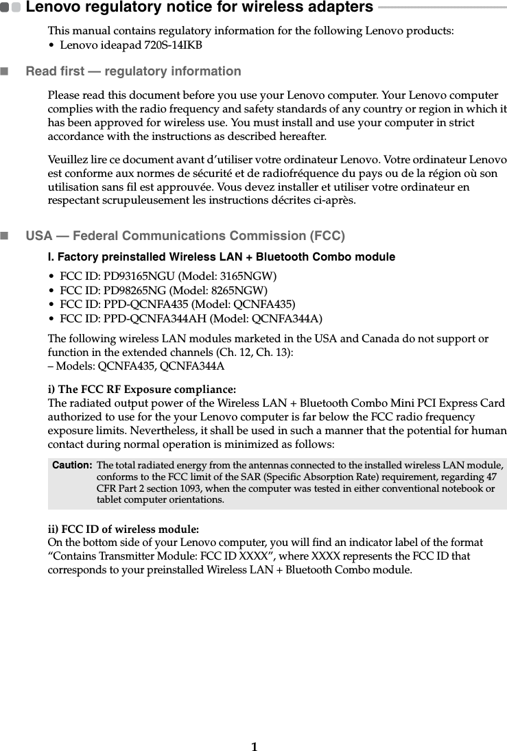 Page 2 of 7 - Lenovo Ideapad720S-14Ikb Web Rn Us Ca 201705 User Manual Regulatory Notice (United States & Canada) - Ideapad 720S-14IKB (Type 81BD) Laptop (ideapad)