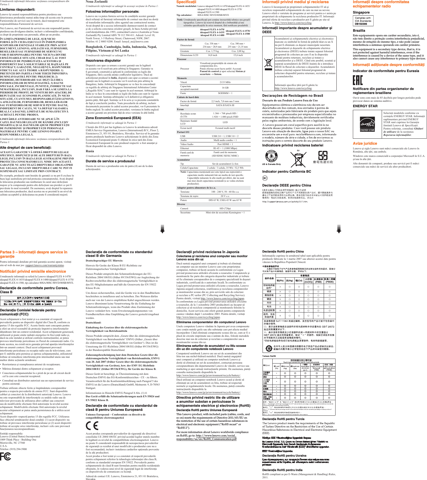 Page 2 of 2 - Lenovo Ideapad Flex4 1470 1570 1435 1480 1580 Swsg Ro 201608 User Manual (Romanian) Safety, Warranty, And Setup Guide - Notebook Flex 4-1470 Laptop (Lenovo) Type 80SA