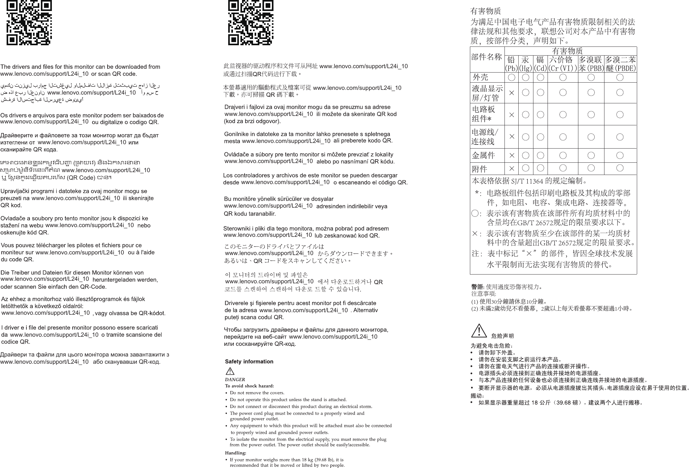 Page 2 of 2 - Lenovo L24I 10 Qsg V1.0 201703 L24i-10 Consumer WW-300240000610000_17.3.24 User Manual Quick Setup Guide - Monitor