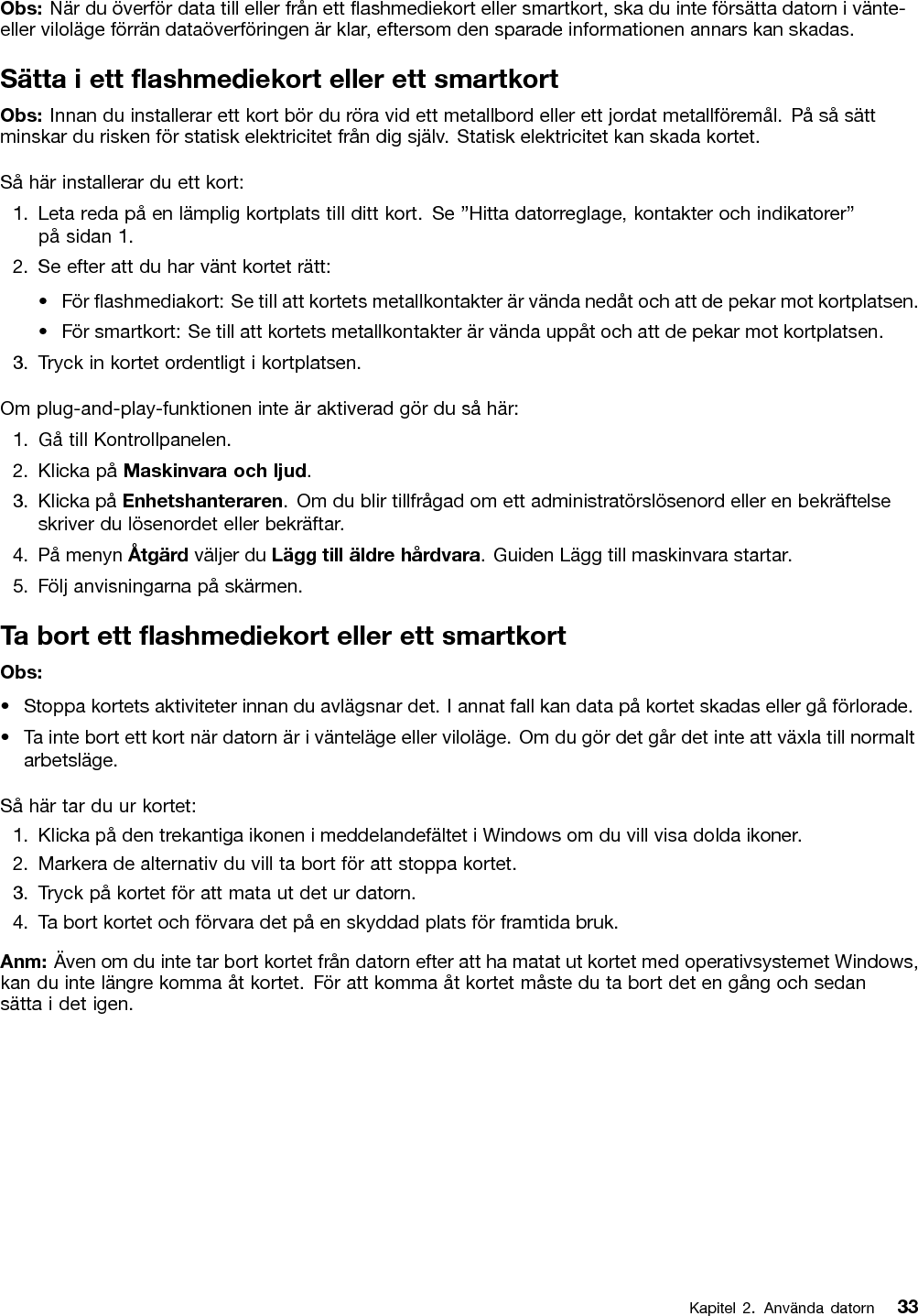 Lenovo L460 Ug Sv User Manual (Swedish) Guide Think Pad Laptop 