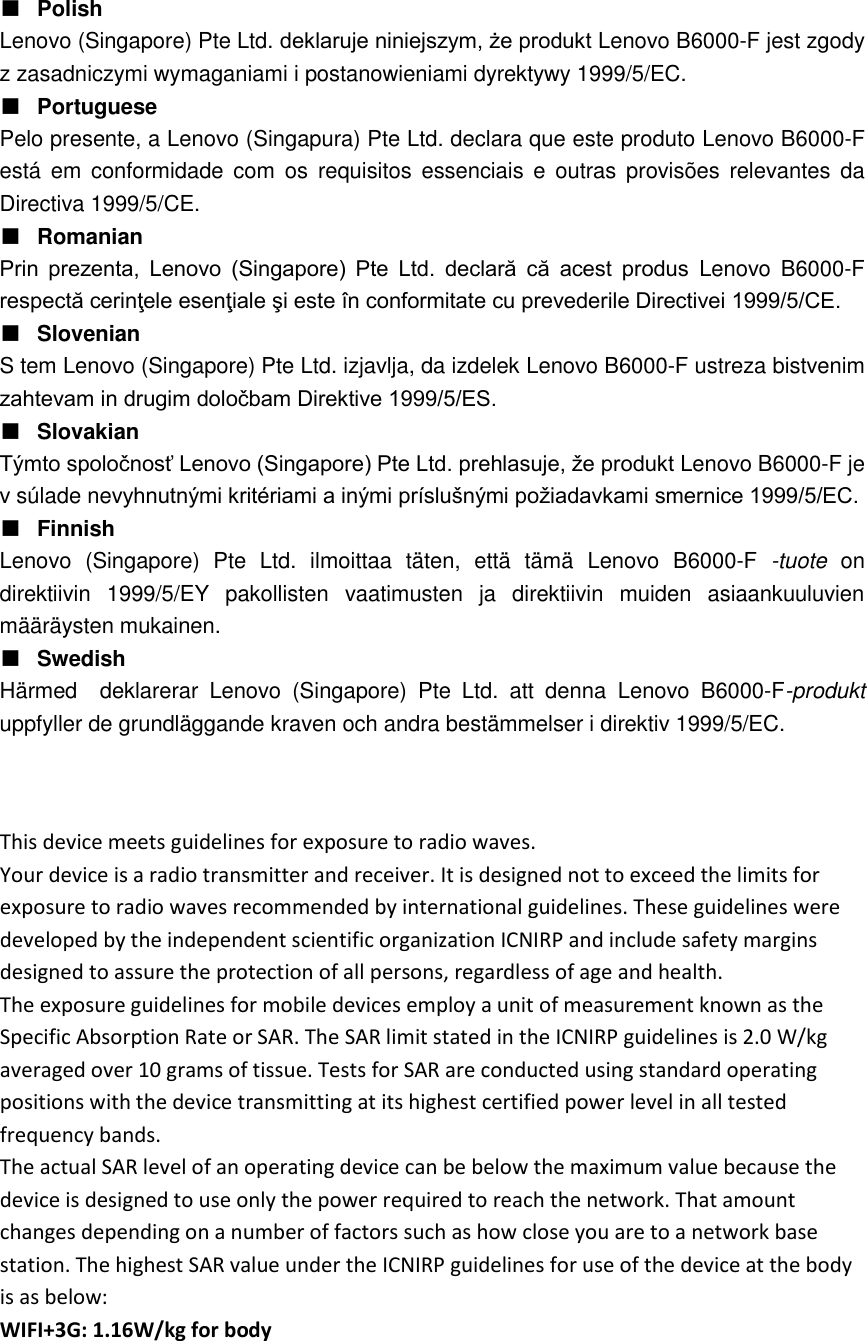 Page 4 of 9 - Lenovo A7600-H Rn V1.0 20141216 User Manual A10-70 Tablet (A7600)-H Regulatory Notice (A7600, A7600-F, A7600-H)
