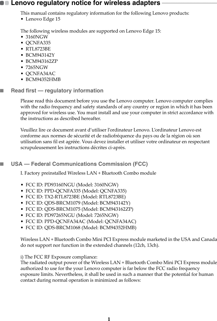 Page 2 of 8 - Lenovo Edge 15 Rn Us Ca Regulatory Notice EN US&Canada User Manual (United States & Canada) - Laptop (Lenovo)