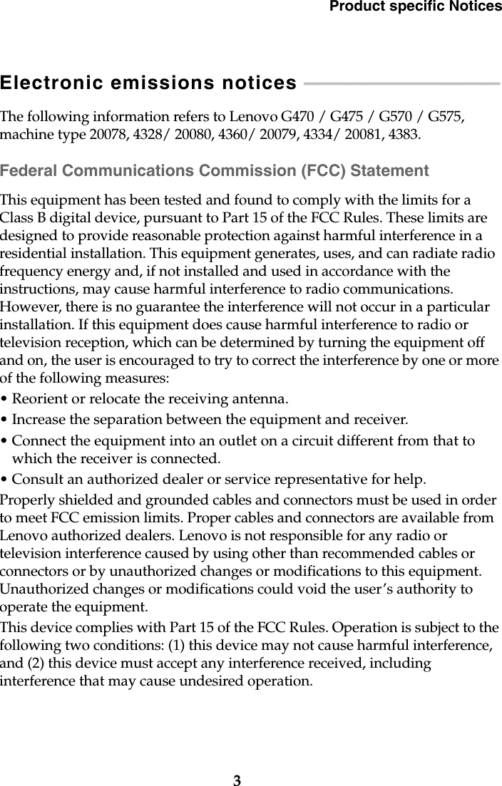 Page 3 of 8 - Lenovo G470G475G570G575 Product Specific Notices V1.0 (English) G470&G475&G570&G575 EN User Manual G475 Laptop (Lenovo) - Type 4360