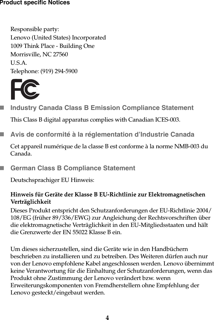 Page 4 of 8 - Lenovo G470G475G570G575 Product Specific Notices V1.0 (English) G470&G475&G570&G575 EN User Manual G475 Laptop (Lenovo) - Type 4360