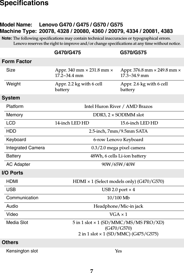 Page 7 of 8 - Lenovo G470G475G570G575 Product Specific Notices V1.0 (English) G470&G475&G570&G575 EN User Manual G475 Laptop (Lenovo) - Type 4360