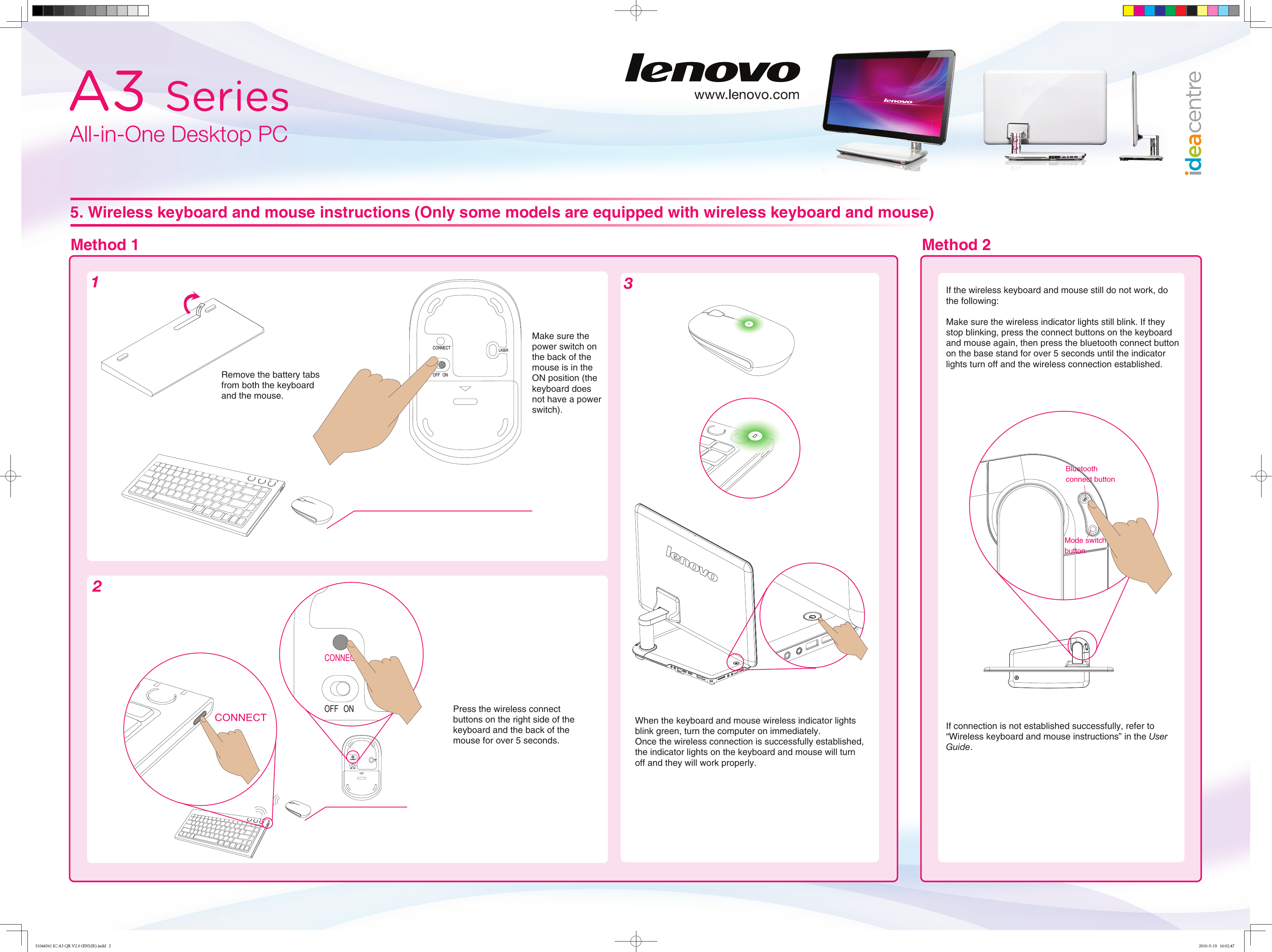 Page 2 of 2 - Lenovo Ideacentre A3 Series Quick Reference V2.0 User Manual Idea Centre A310 All-in-One (ideacentre) - Type 10056