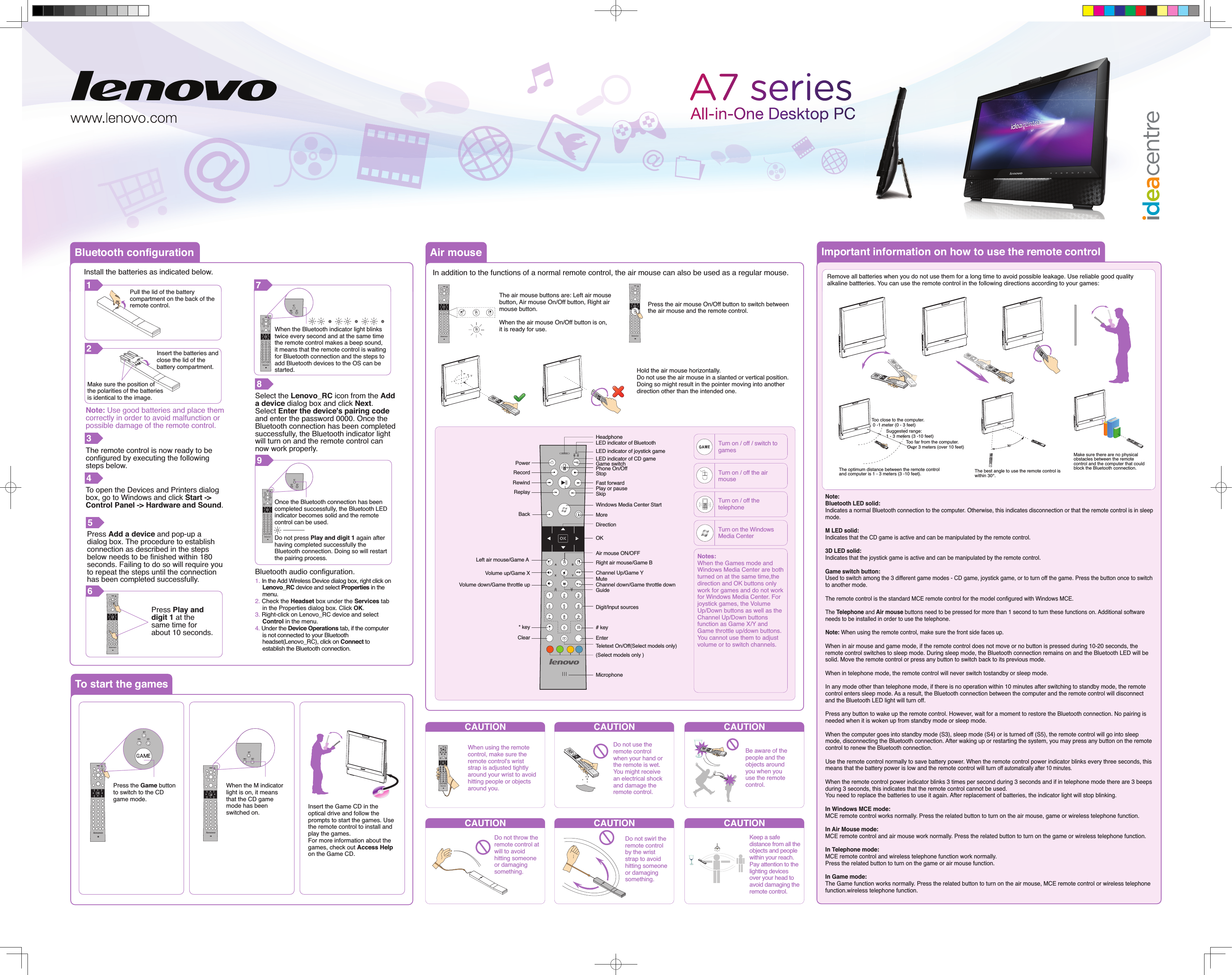 Page 2 of 2 - Lenovo Ideacentre A7 Series Quick Reference V1.0 User Manual Idea Centre A700 All-in-One (ideacentre)