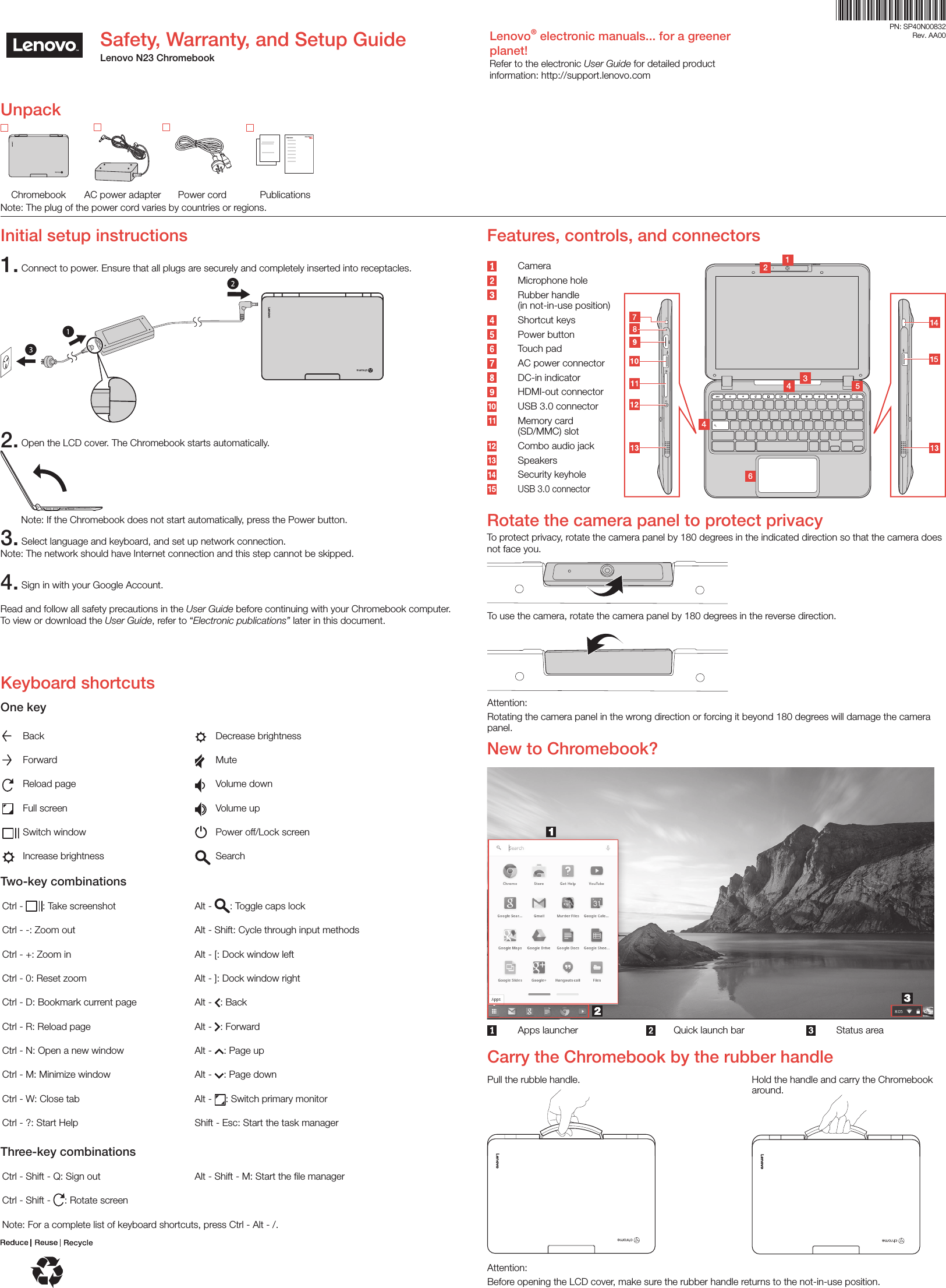 Page 1 of 2 - Lenovo N23 Swsg En 201701 User Manual (English) Safety, Warranty, And Setup Guide - Chromebook (Lenovo)