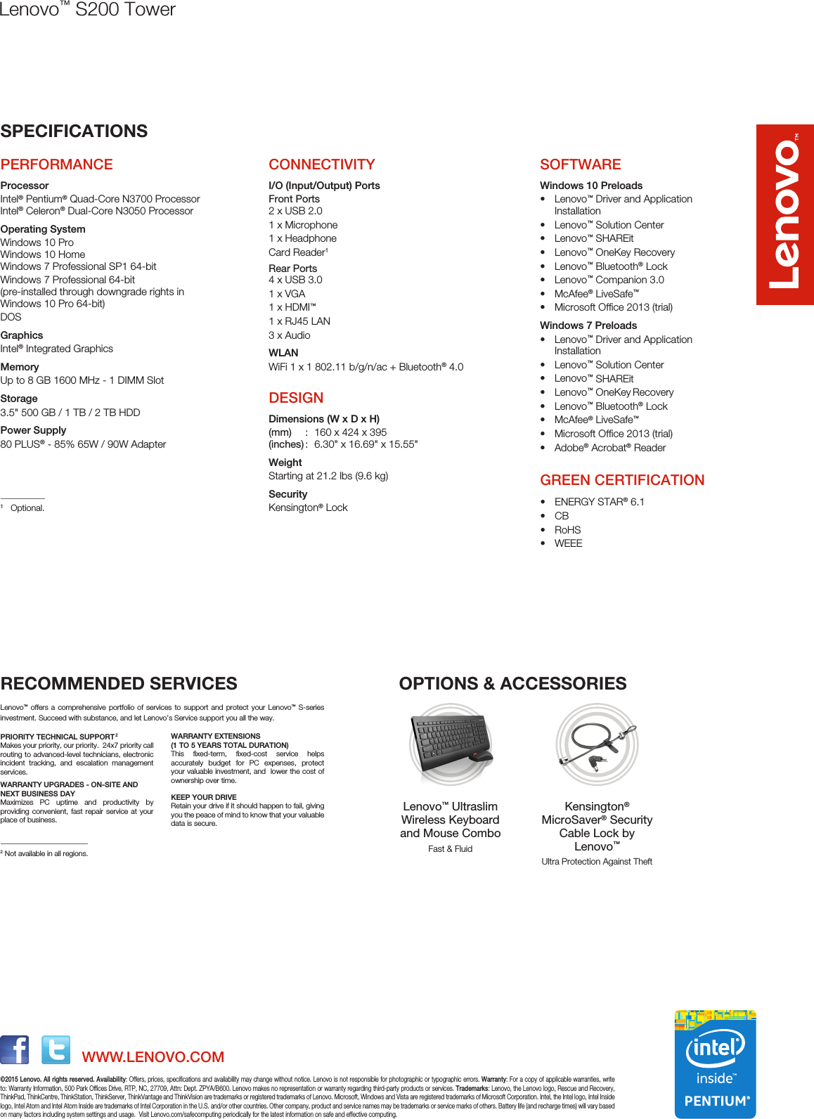 Page 2 of 2 - Lenovo S200 Spec Sheet 201509 User Manual Desktop (Lenovo)