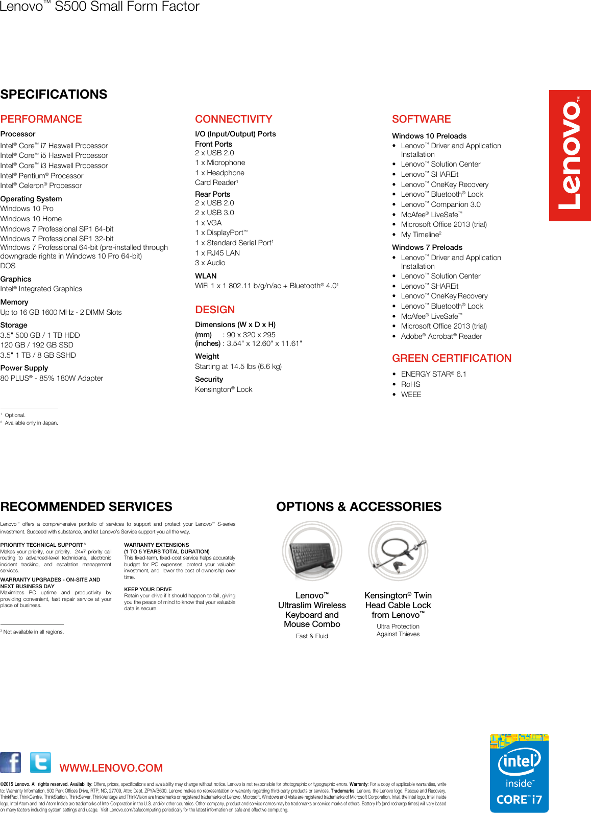 Page 2 of 2 - Lenovo S500 Spec Sheet 201509 User Manual Desktop (Lenovo) - Type 10HS