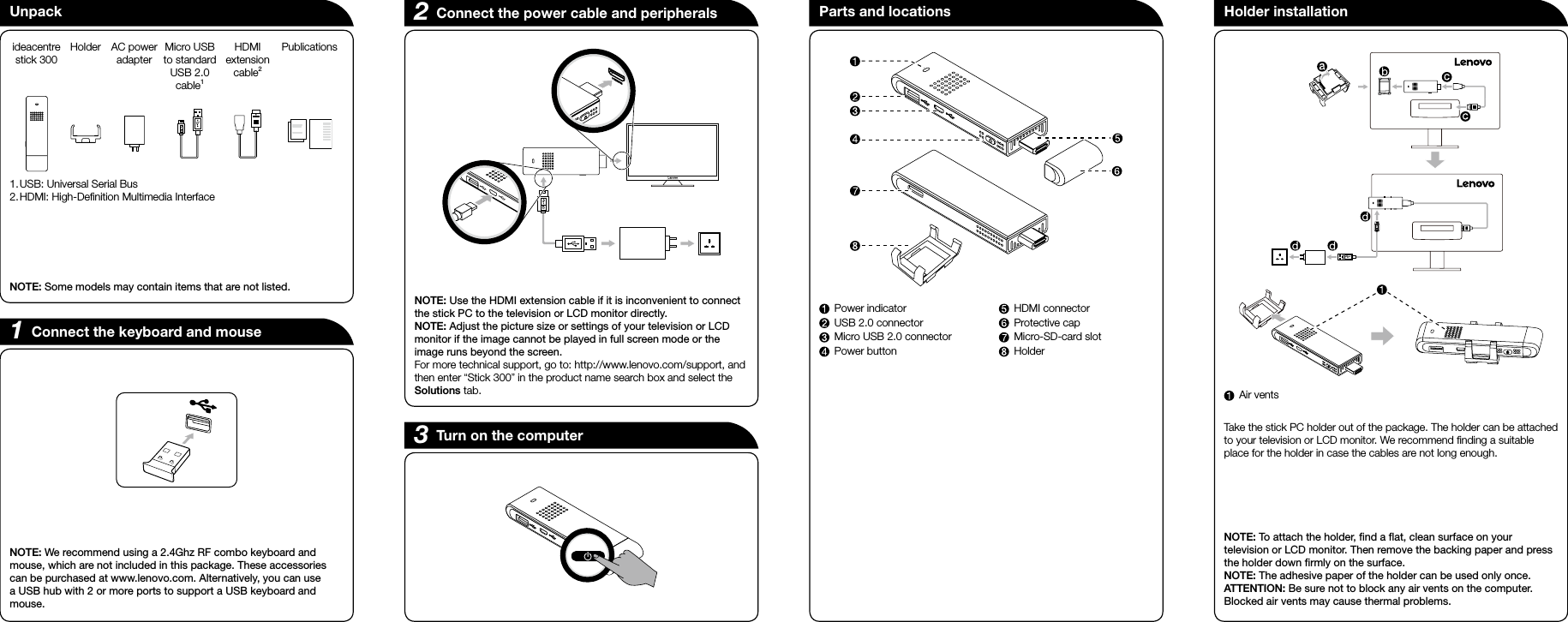 Page 2 of 2 - Lenovo Stick 300 Qsg V2.0 Win10 En Online 20151012 User Manual (English) Ideacentre Quick Start Guide 300-01IBY Desktop (ideacentre) - Type 10233
