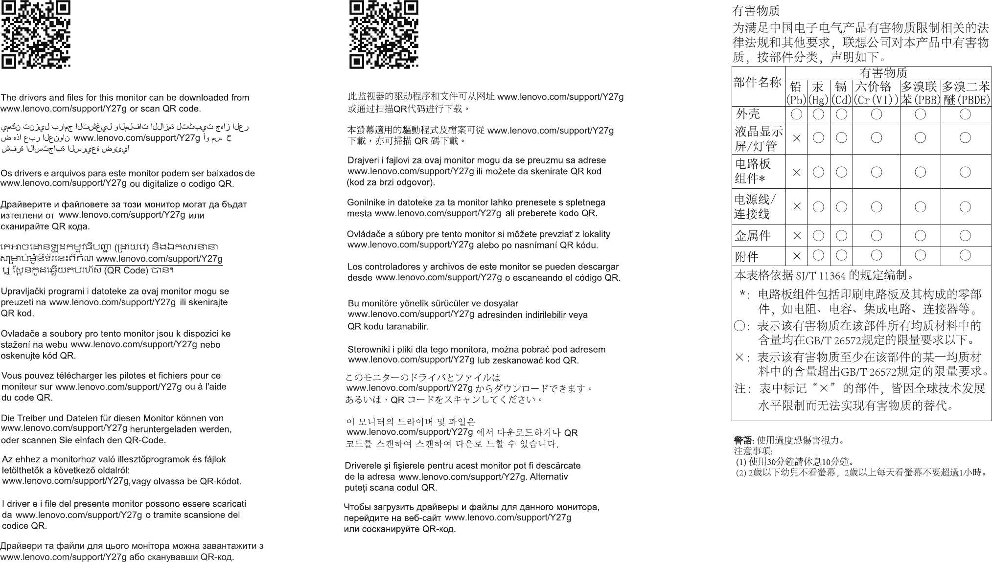 Page 2 of 2 - Lenovo Y27G Monitor Qsg V1.0 2-1 User Manual Quick Setup Guide