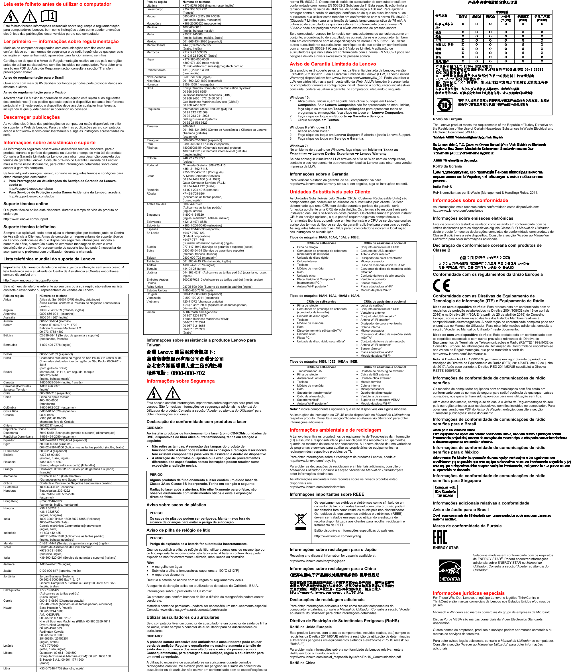 Lenovo M83 Swsg Pt User Manual (Portuguese) Safety, Warranty And Setup