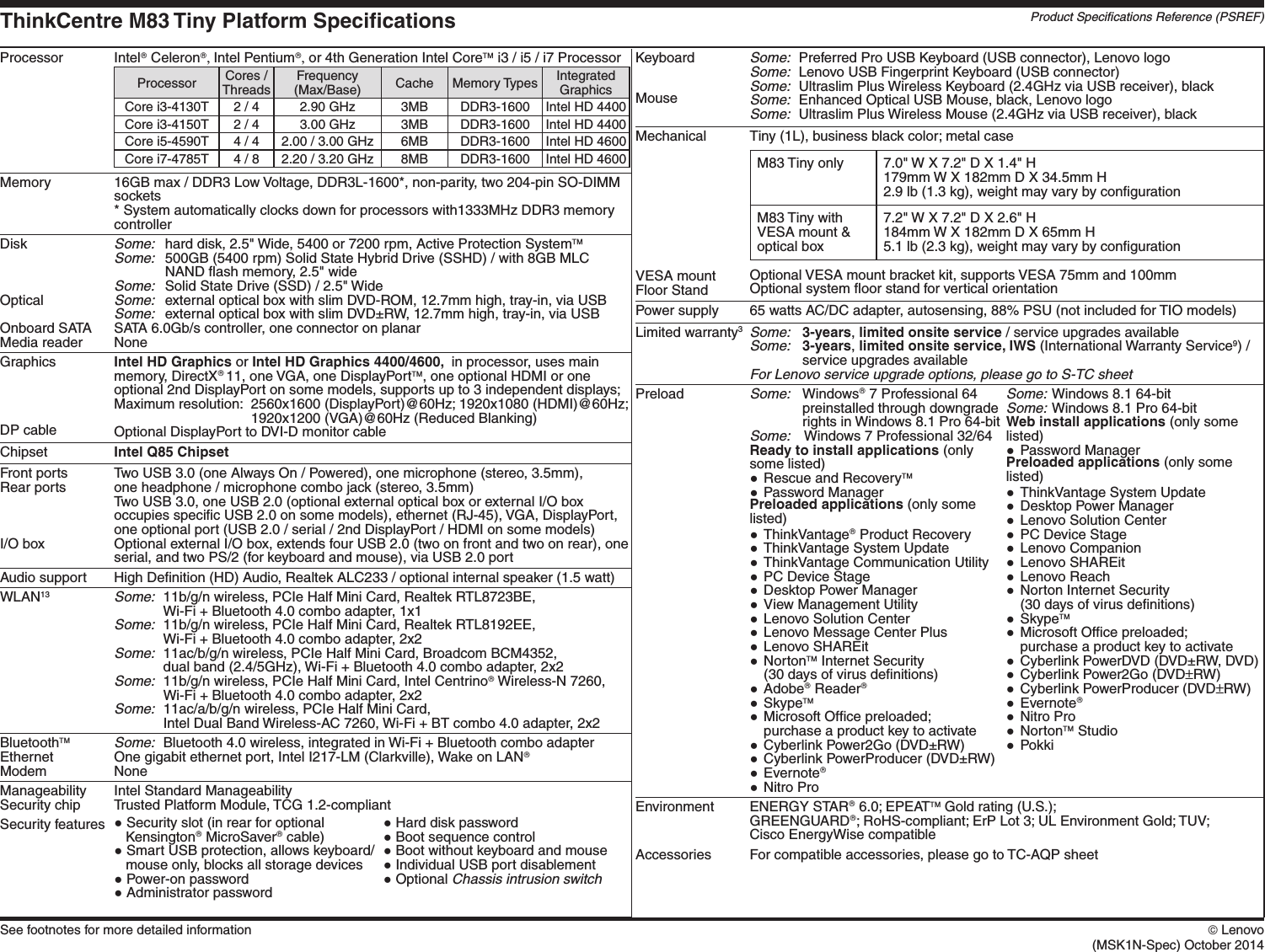 Page 2 of 4 - Lenovo M83 Tiny Overview User Manual Desktop (Think Centre) - Type 10E8