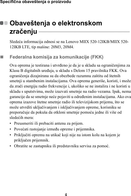 Page 4 of 12 - Lenovo Miix520-12Ikb 20M3 20M4 Llw Sr 201711 User Manual (Serbian) Limited Warranty & Product Specific Notices - Miix 520-12IKB (Type 20M3, 20M4) Tablet