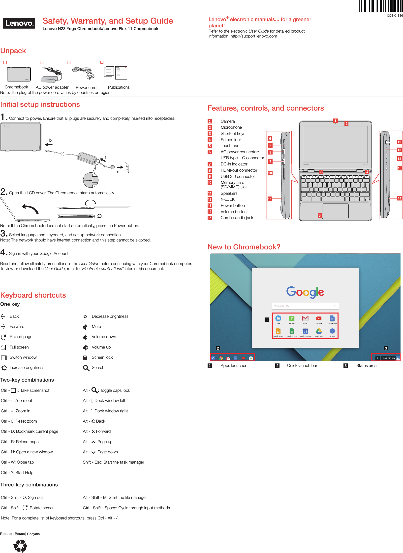 Page 1 of 2 - Lenovo N23 Yoga Flex 11 Swsg En V1.0 201703 User Manual (English) Safety, Warranty & Quick Start Guide - Chromebook (Lenovo) Type ZA27
