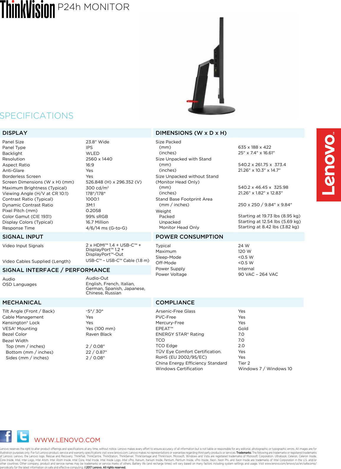 Page 2 of 2 - Lenovo P24H10 Overview ThinkVision P24h Monitor User Manual Think Vision P24h-10