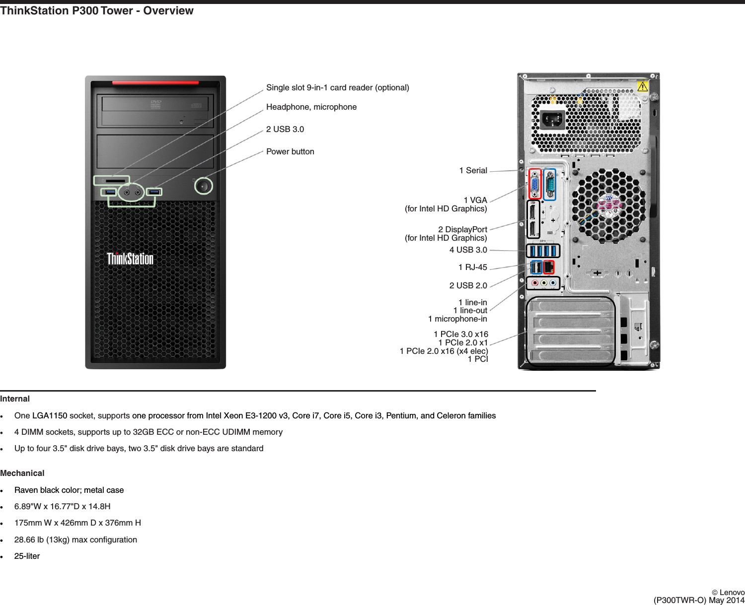 Page 1 of 11 - Lenovo P300 Tower Product Spec User Manual Workstation (Think Station) - Type 30AJ