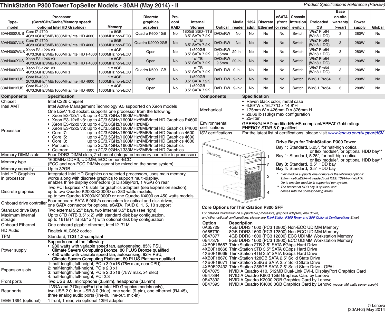 Page 3 of 11 - Lenovo P300 Tower Product Spec User Manual Workstation (Think Station) - Type 30AJ