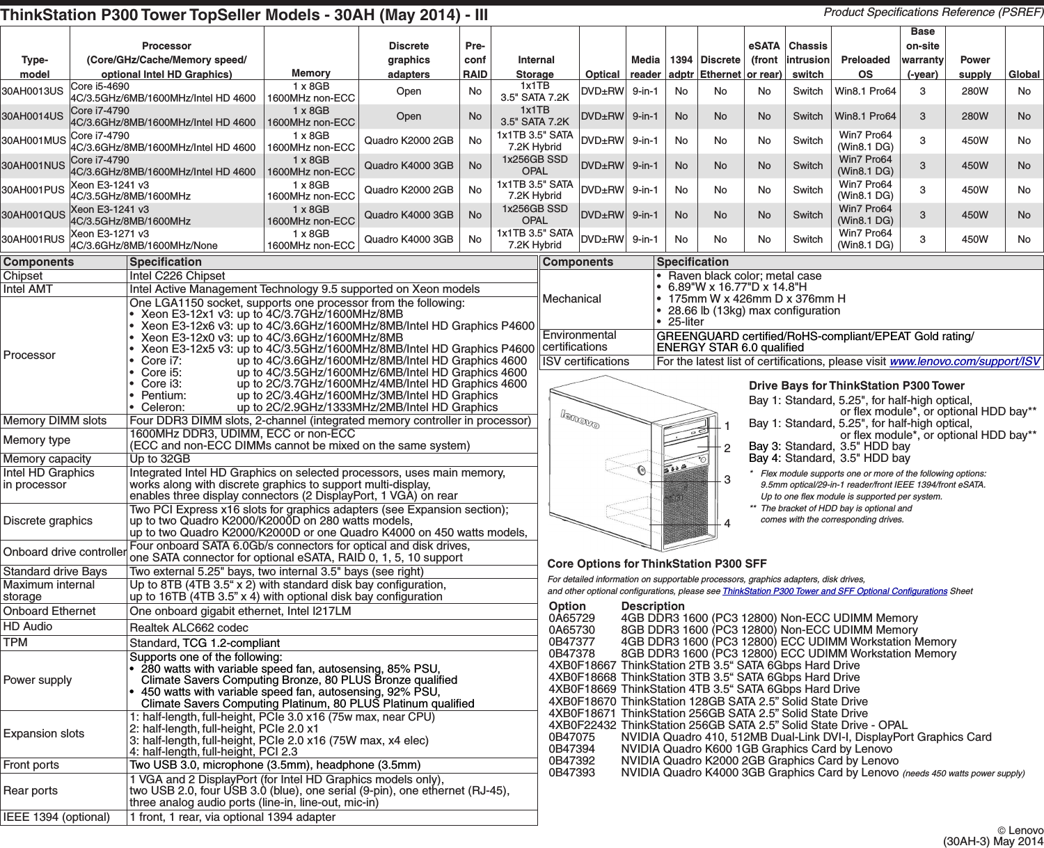 Page 4 of 11 - Lenovo P300 Tower Product Spec User Manual Workstation (Think Station) - Type 30AJ