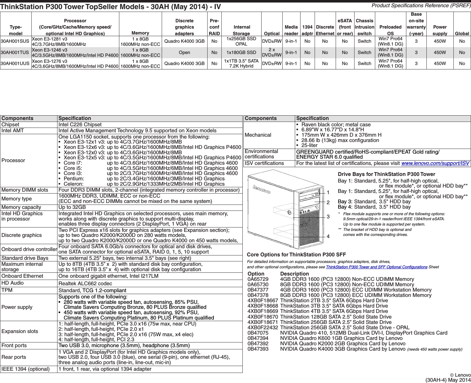 Page 5 of 11 - Lenovo P300 Tower Product Spec User Manual Workstation (Think Station) - Type 30AJ