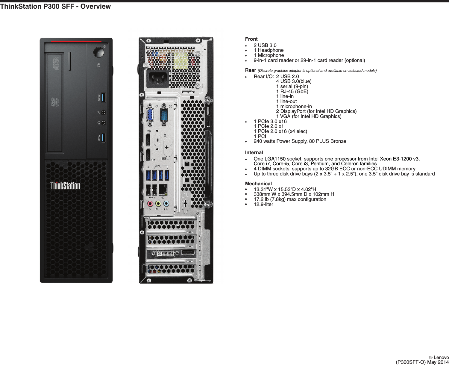 Page 7 of 11 - Lenovo P300 Tower Product Spec User Manual Workstation (Think Station) - Type 30AJ