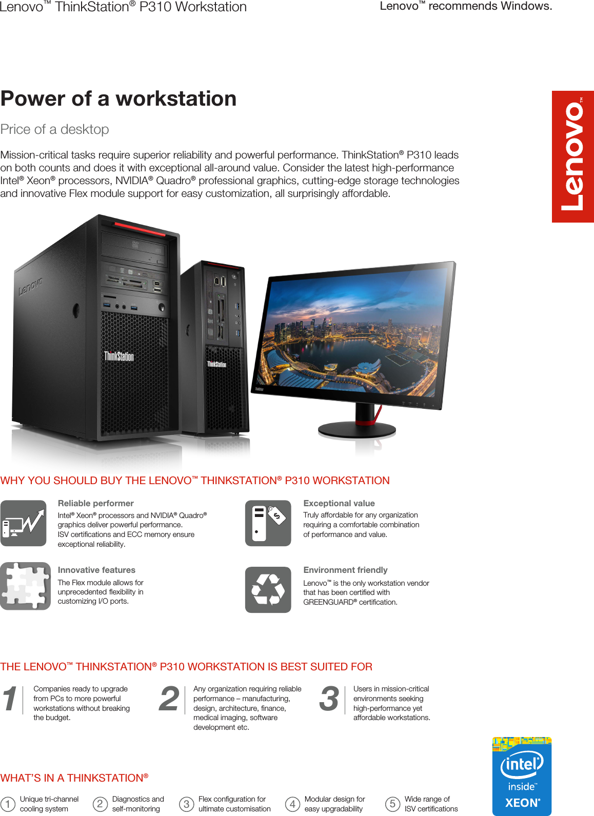 Page 1 of 2 - Lenovo P310 Datasheet 20151215 User Manual Workstation (Think Station)