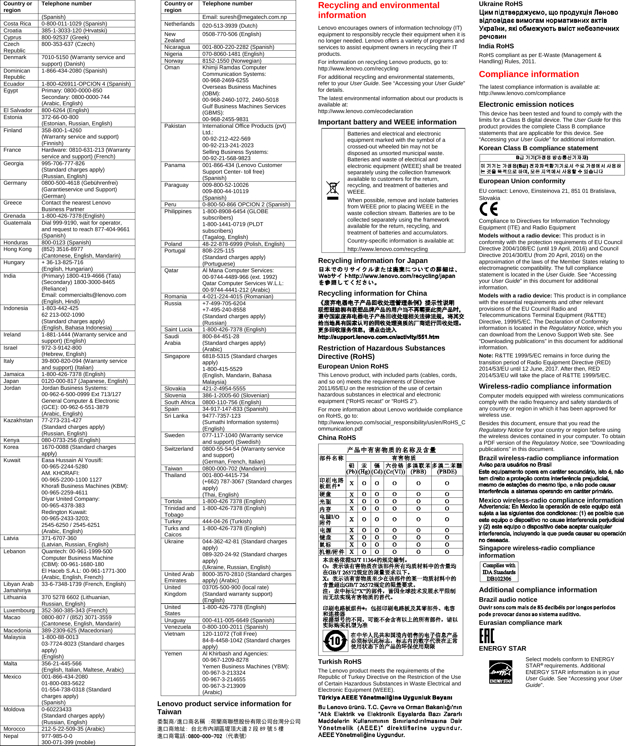 Page 2 of 2 - Lenovo P410 Swsg En Safety, Warranty, And Setup Guide User Manual (English) Warranty - Think Station Workstation (Think Station) Type 30B2