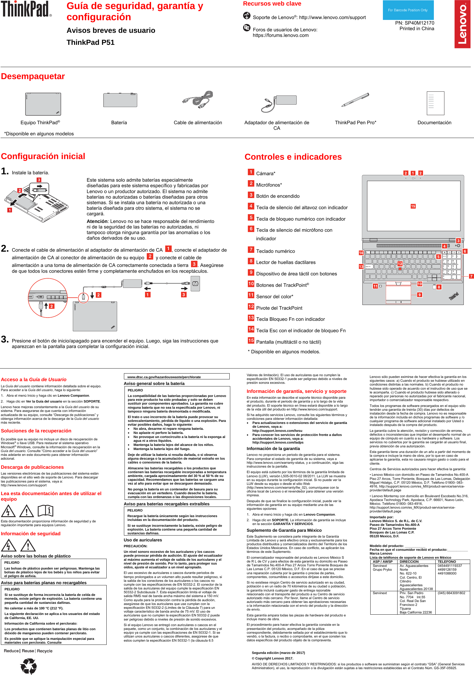 Page 1 of 2 - Lenovo P51 Swsg Es Sp40M12170 - Dfile_207222_p51_swsg_en_sp40m121_es-xnx User Manual (Spanish) Safety, Warranty And Setup Guide Think Pad (20HH, 20HJ) (Type 20HH, Laptop (Thinkpad) Type 20HJ