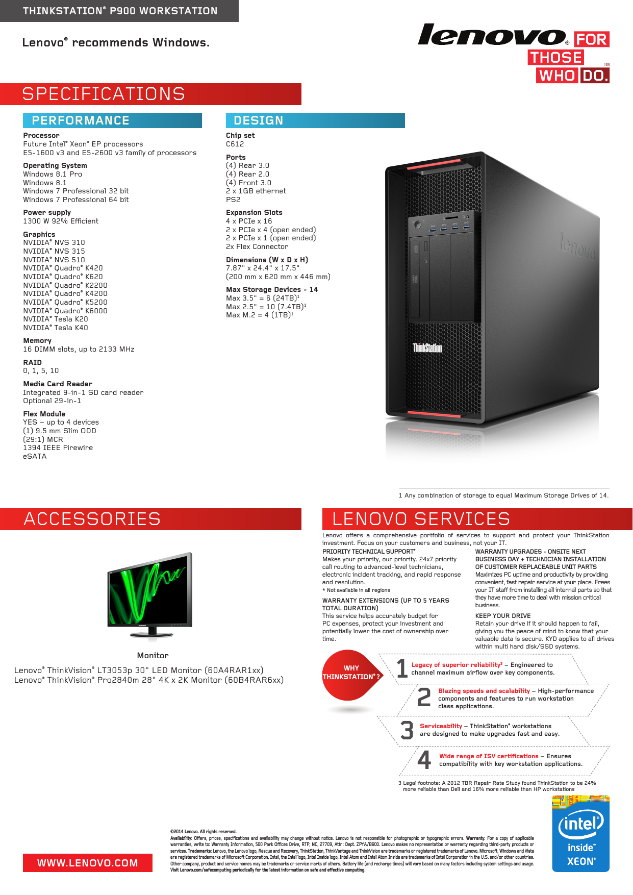 Page 2 of 2 - Lenovo P900 Product Spec User Manual Workstation (Think Station) - Type 30A4