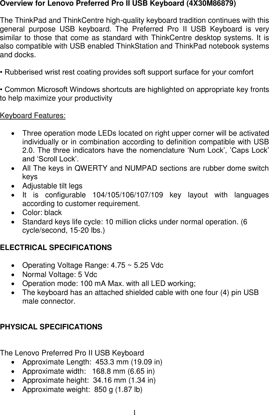 Lenovo Preferred Pro11 Usbkb 4X30M86879 User Manual X1 Carbon 5th Gen