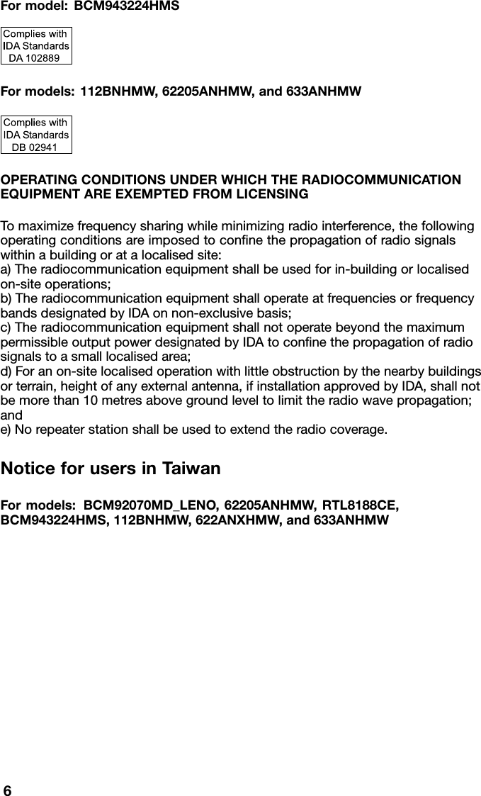 Page 6 of 8 - Lenovo T420 Rn Apla 0B48825 User Manual Regulatory Notice (APLA) -Think Pad Laptop (Think Pad) - Type 4179