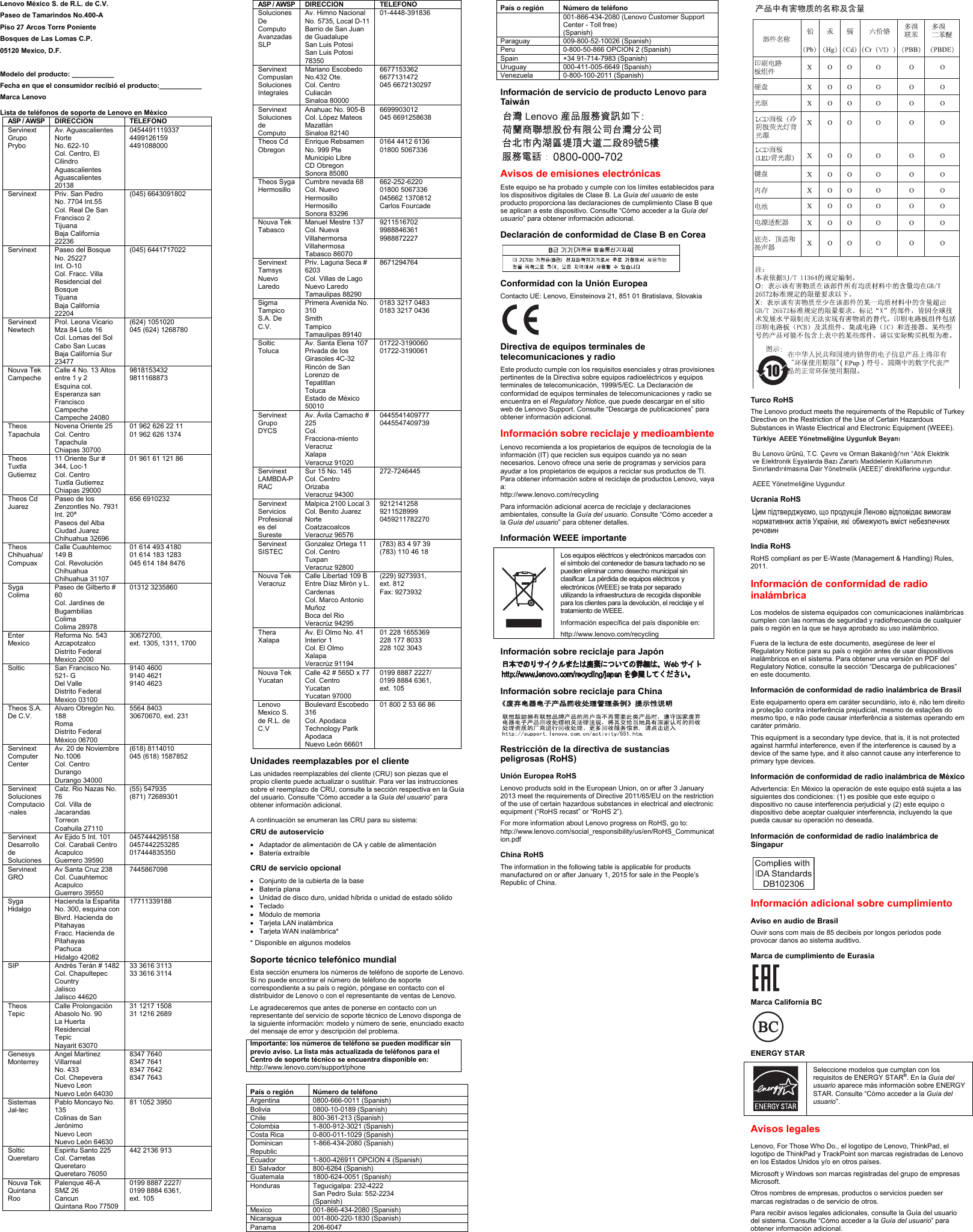 Page 2 of 2 - Lenovo T450 Swsg Es Sp40F12731 (Cobain2) User Manual (Spanish) Safety, Warranty, And Setup Guide - Think Pad Laptop (Think Pad) Type 20BU