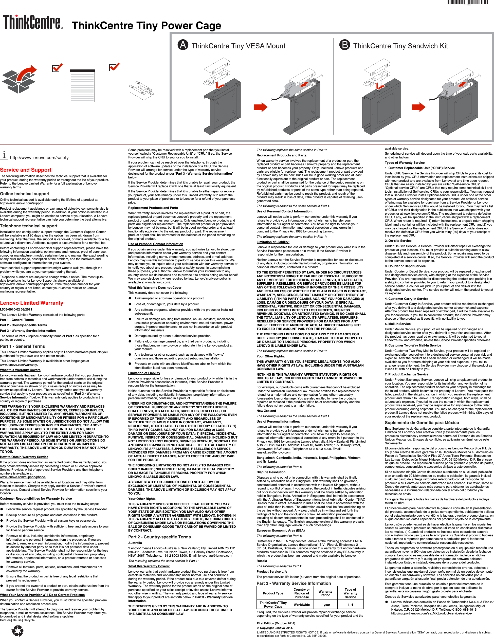 Page 1 of 2 - Lenovo Tc Tiny Power Cage Sp40H16699 ThinkCentre User Manual Think Vision LT2252p Wide 22in LED Monitor - Type 2572