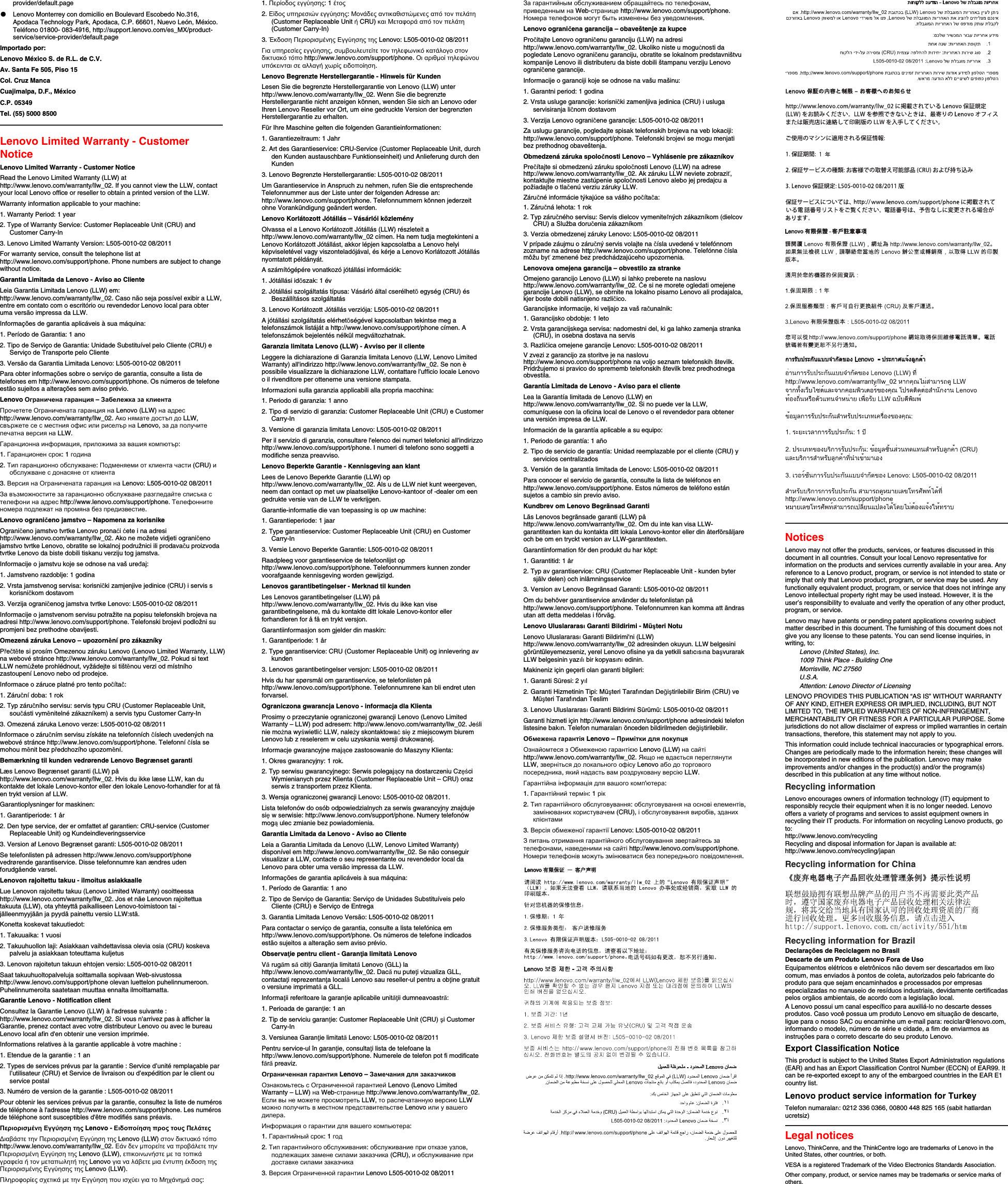 Page 2 of 2 - Lenovo Tc Tiny Power Cage Sp40H16699 ThinkCentre User Manual Think Vision LT2252p Wide 22in LED Monitor - Type 2572