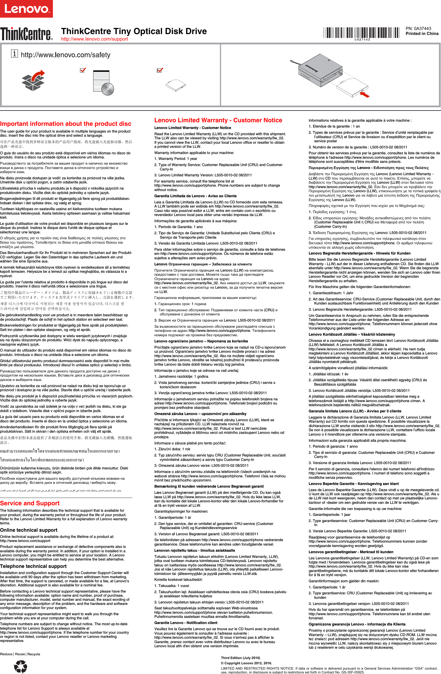 Page 1 of 2 - Lenovo Thinkcentre Tiny Optical Drive Setup Poster Disk User Manual LT2323p Wide LCD Monitor