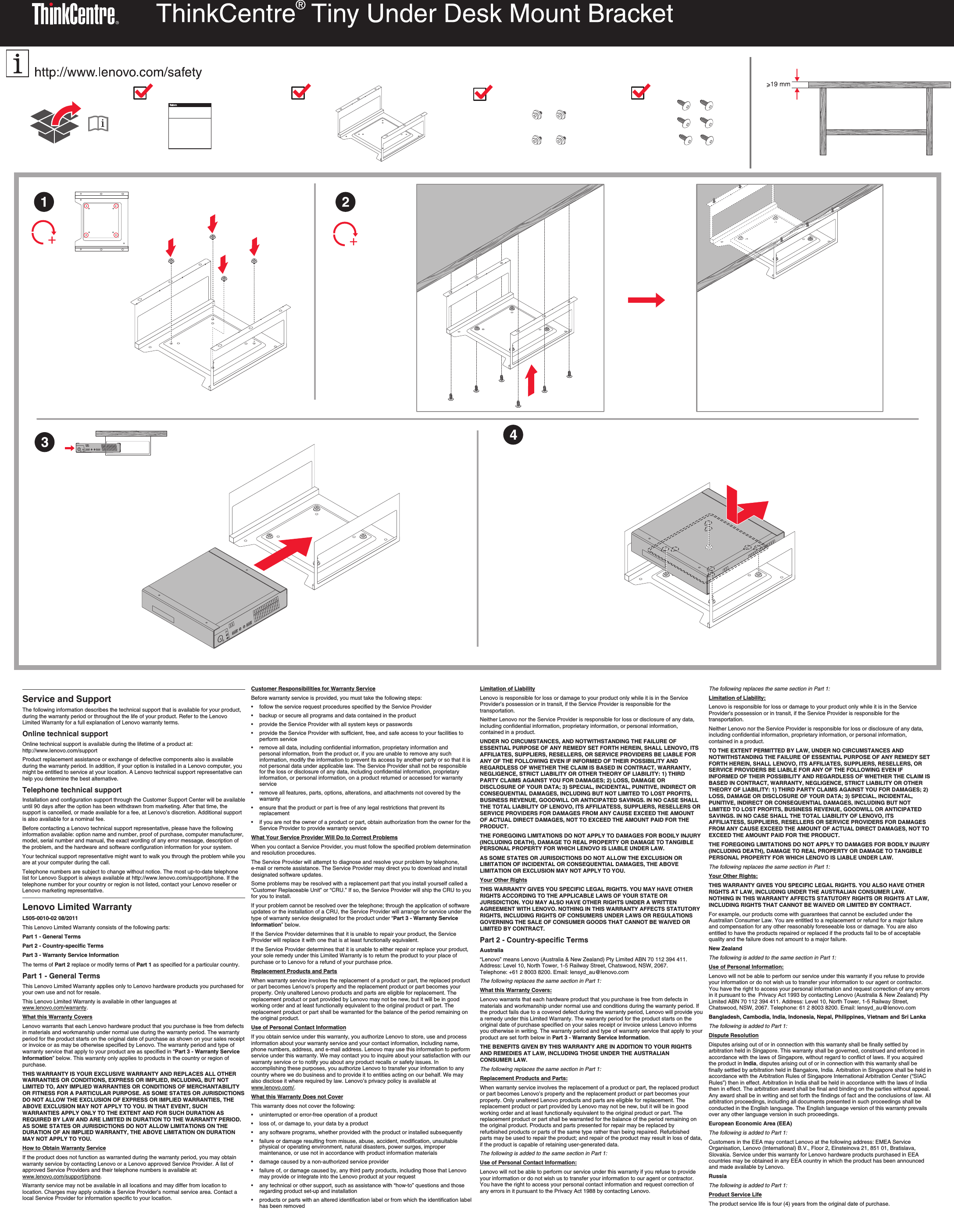 Page 1 of 2 - Lenovo Thinkcentre Tiny Under Desk Mount Setup Poster 0B40378 User Manual M92 Desktop (Think Centre) - Type 2982