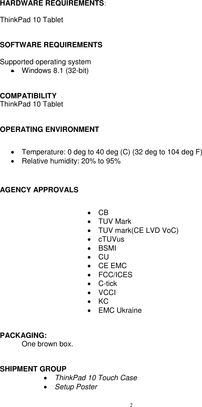 Page 2 of 3 - Lenovo Thinkpad10 Touch Case User Manual Think Pad 10 (Type 20C1, 20C3) - Type 20C1