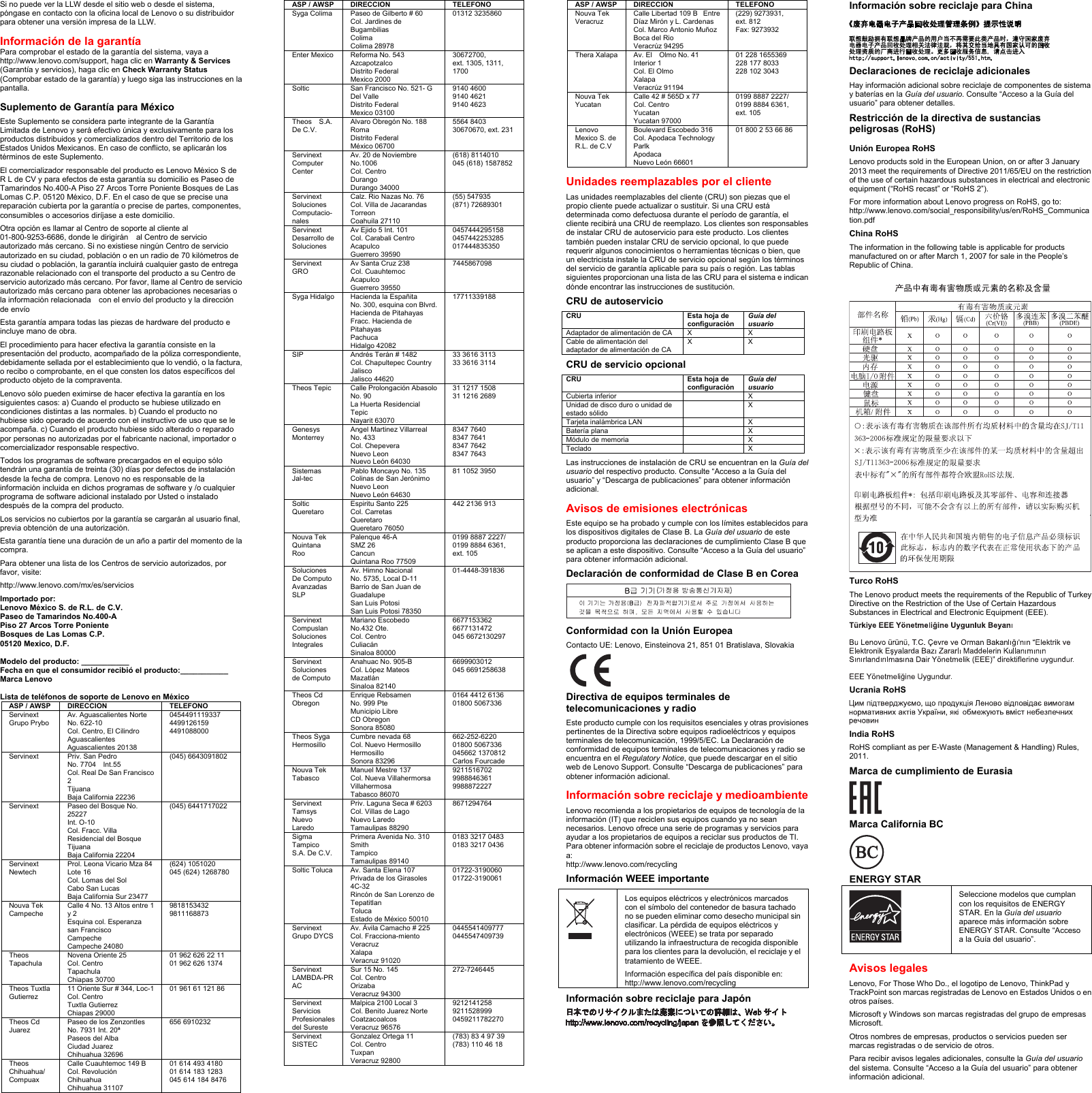 Page 2 of 2 - Lenovo Thinkpad 11E Yoga Swsg Es Sp40F29926 And Safety, Warranty, Setup Guide User Manual (Spanish) - Think Pad (Type 20D9, 20DA), 20DA) Laptop (Think Pad)