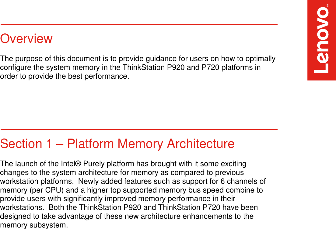 Page 3 of 9 - Lenovo Thinkstation P920 P720 Memory Configurations V1.0 User Manual - Think Station P720, Workstation (Think Station) Type 30BC
