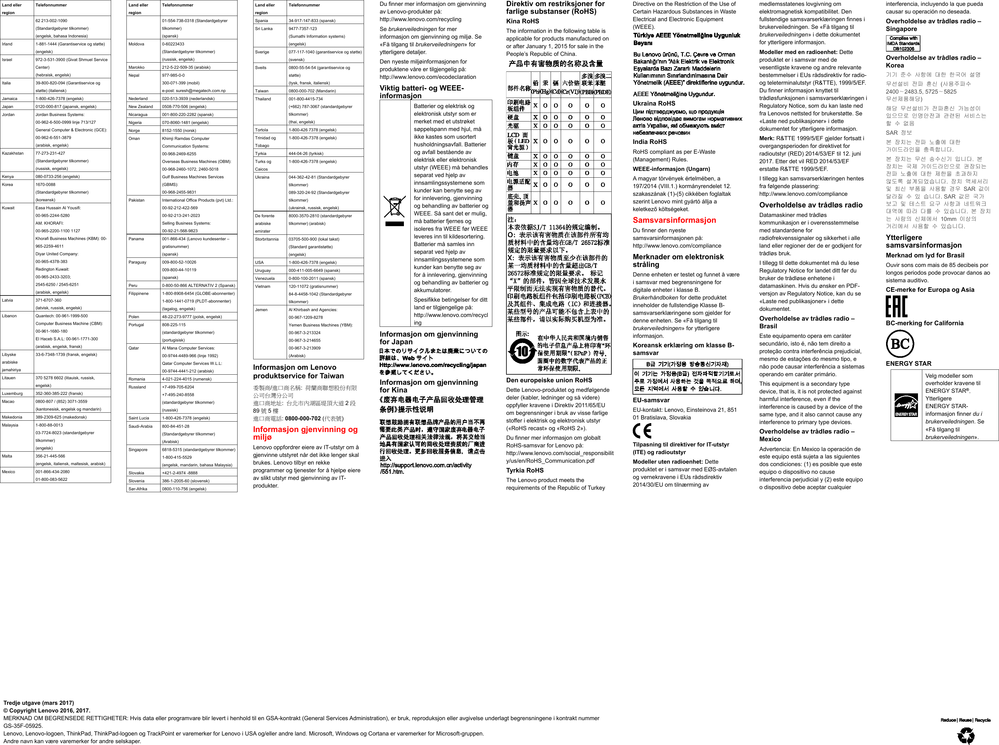 Page 2 of 2 - Lenovo Tp 13 Swsg Nb User Manual (Norwegian) Safety, Warranty, And Setup Guide -Think Pad (20GJ/ 20GK/ 20GU) (Type 20GJ, 20GK) Laptop (Think Pad) - Type 20GJ