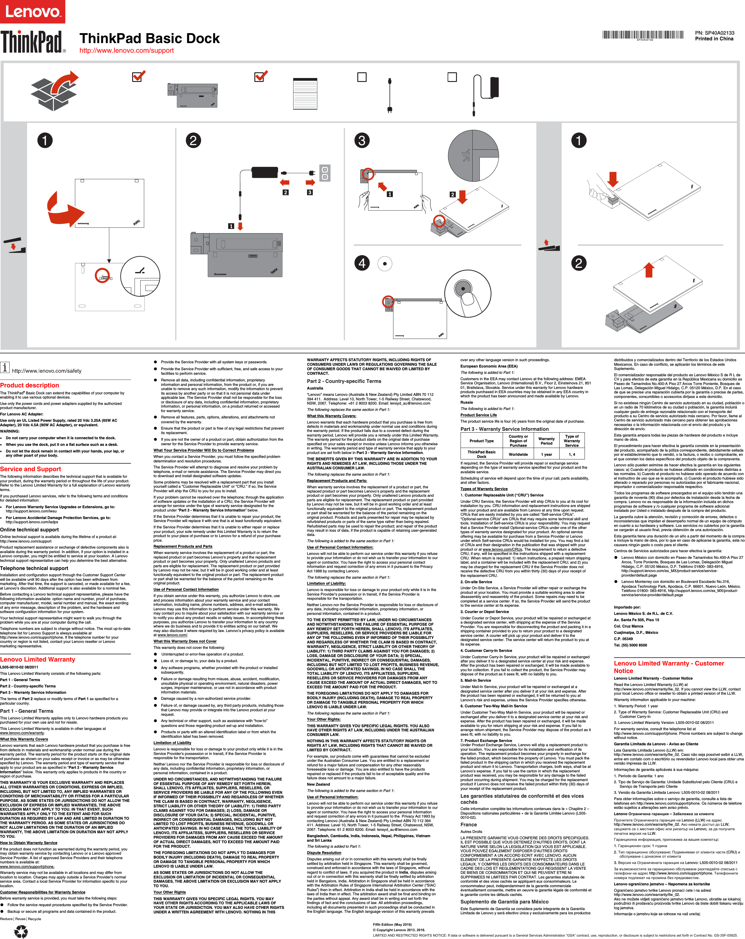 Page 1 of 2 - Lenovo Tp Basic Dock Sp40A02133 ThinkPad User Manual X131e Laptop (Think Pad) - Type 3368