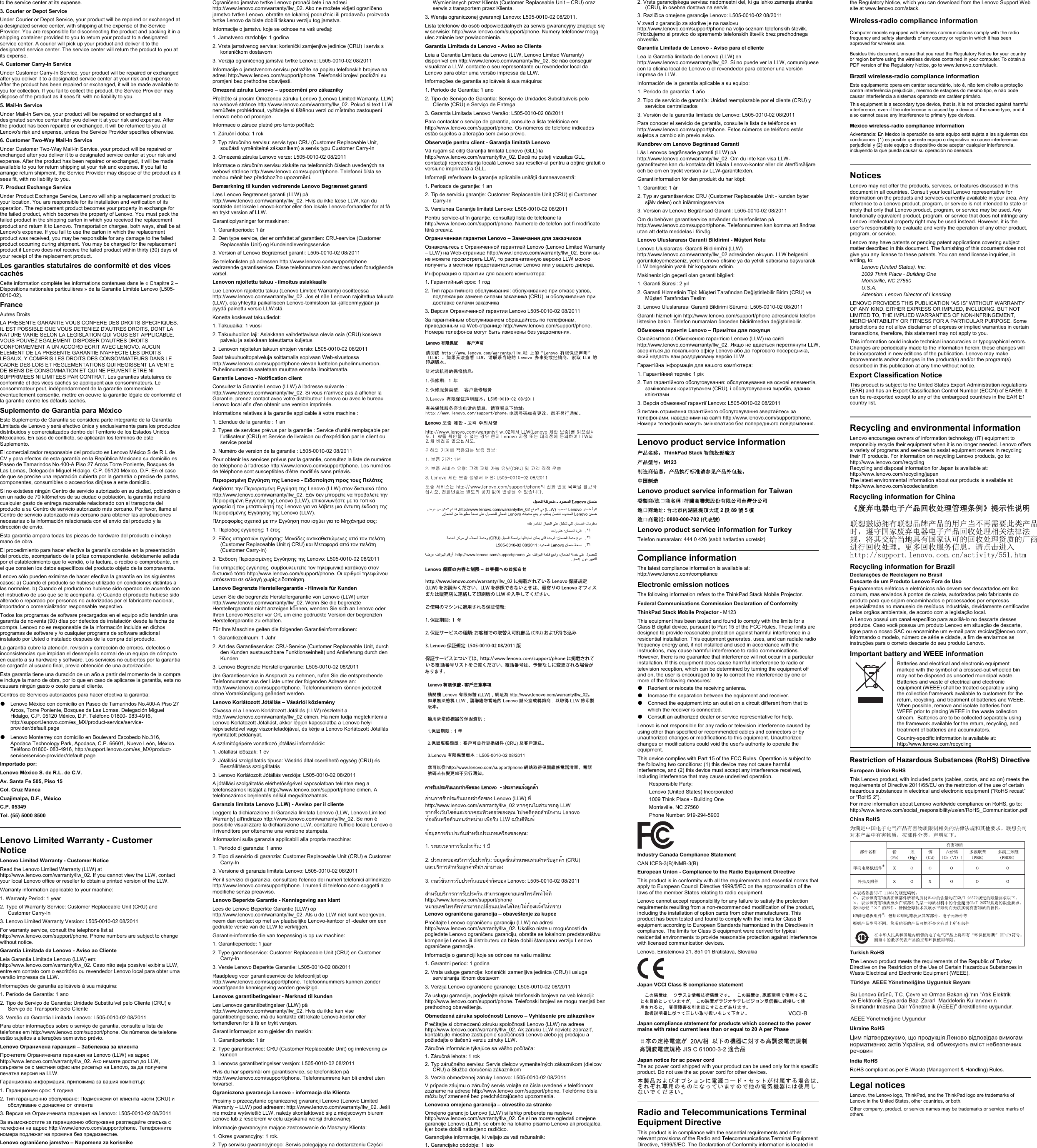 Page 2 of 2 - Lenovo Tp Stack Mobile Projector Sp40L81610 - User Manual X1 Carbon 1st Gen (Type 34xx) Laptop (Think Pad) Type 3444