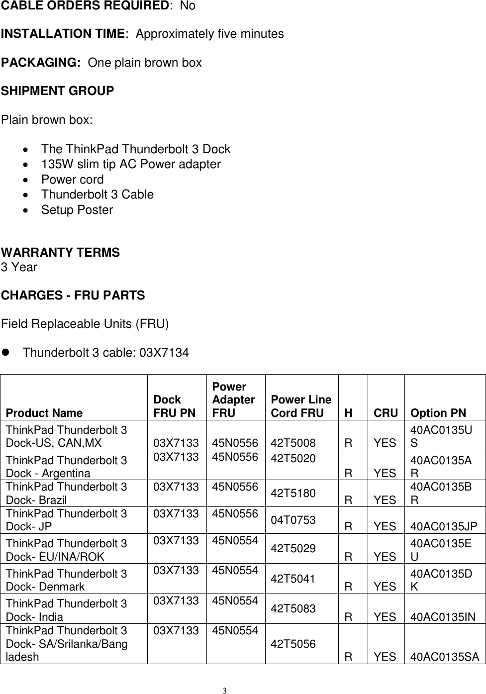 Page 3 of 4 - Lenovo Tp Thunderbolt3Dock 40Ac0135 OVERVIEW User Manual X1 Carbon 5th Gen - Kabylake (Type 20HR, 20HQ) Laptop (Think Pad)