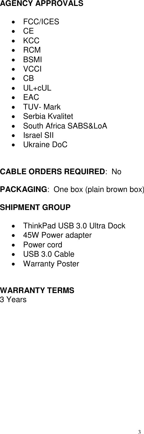 Page 3 of 5 - Lenovo Tp Usb3 Ultradock 40A80045 OVERVIEW User Manual L570 (type 20J8, 20J9) Laptops (Think Pad) - Type 20J8