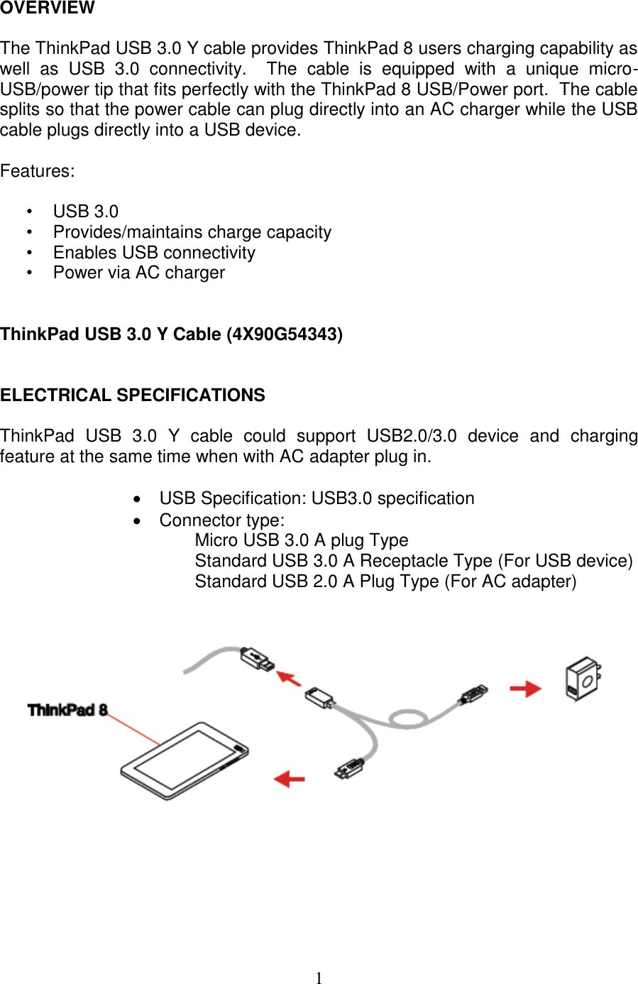 Page 1 of 3 - Lenovo Tp Usb3 Ycable 4X90G54343 User Manual Think Pad 8 - Type 20BQ