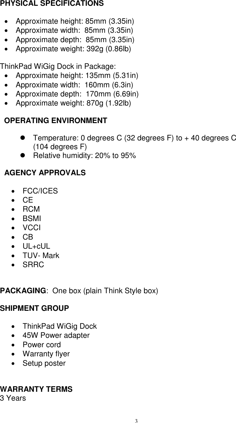 Page 3 of 4 - Lenovo Tp Wigig Dock 40A60045 OVERVIEW User Manual Think Pad X1 Tablet 1st Gen (Type 20GG, 20GH) - Type 20GH