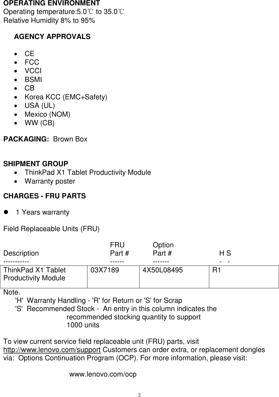 Page 2 of 2 - Lenovo Tpx1 Tablet Productivity Module 4X50L08495 User Manual Think Pad X1 1st Gen (Type 20GG, 20GH) - Type 20GH