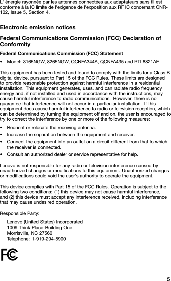 Page 5 of 8 - Lenovo V510-14-15Ikb Rn Us-Ca User Manual Regulatory Notice (US-CA) - V510-14IKB, V510-15IKB Laptop (Lenovo) Type 80WQ