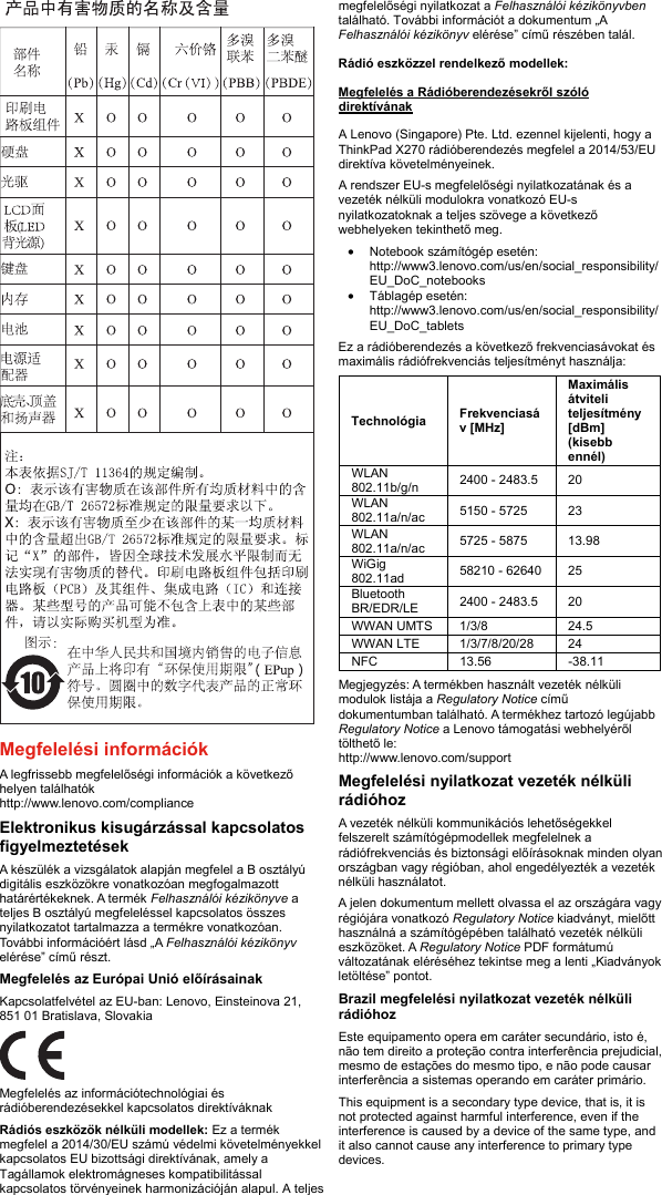 Page 10 of 12 - Lenovo X270 Swsg Hu User Manual (Hungarian) Safety, Warranty And Setup Guide - Think Pad (Type 20HN, 20HM) Laptop (Think Pad) Type 20HM